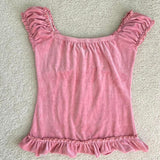 y2k Kawaii Milkmaid krótki Top przycisk Ruffles wykończenia zasznurować T-shirt kobiety swetry Tees słodki Fairycore Grunge gorset-Outfit