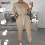 Summer Fashion Women Sets Khaki Cotton Short Sleeve Shirt Tops And Pants Two Piece Set Women Lounge Wear Outfits