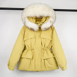 Large Natural Raccoon Fur Hooded Winter Jacket 90% White Duck Down Coat Women Puffer Fluffy Parkas With Belt Snow