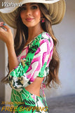 Printed Women's Backless Midi Dress Sexy Hollow Out V-neck Lantern Sleeved Slim Robe 2023 Summer Lady Chic Vestidos-Outfit
