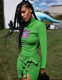 Print Green Crew Neck Mini