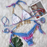 Woherb New Sexy Strap Gradient Print Women's Split Swimsuit Luxury Crystal Diamond Bikini Shell