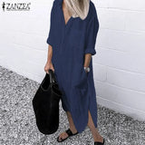2021 Women Lapel Long Sleeve Autumn Shirt Dress Cotton Split Dresses Elegant Solid Work Office Vestidos Female Tunic
