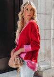 Winter Contrast Color V-Neck Sweater Coat with