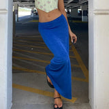 Vintage Bodycon Midi Skirt High Waist Skinny Women Caual Blue Green Pencil Skirts Elegant Lady Fashion Streetwear