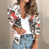 Floral Print Jacket Autumn Retro Plus Size Zipper Woman Bomber Jacket Casual Streetwear Long Sleeve Ladies Outerwear