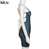 Kliou Mesh Halter Tie Up Baddie Dresses For Women 2021 Summer Casual Street Style Sexy Backless Sleeveless Mini Dress Female