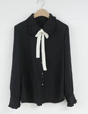 Chiffon Blouses Shirts New Hot Sales Preppy Style Girls Bow Tie Tops Cute Sweet Korean Temperament Lady Peter Pan Collar