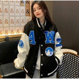 Letter Print Baseball Jacket Uniform Winter Korean Patchwork Oversized Coat Harajuku Single Breasted Unisex Jacket
