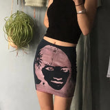 Punk Graphic Print Mini Skirt E-girl Aesthetic Indie 90s Vintage Straight Bodycon Skirt Women Harajuku Gothic