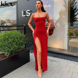 Kliou elegant sleeveless slit sexy maxi dress women fashion party vestidos outfits bodycon solid female clothing