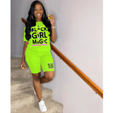 hirigin Women Set Two Piece Set Tracksuit Black Girl Magic Tee Top Knee Length Jogger Sweatpant Suit Fitness Outfit Matching