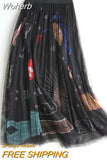 Fairy Floral High-waisted A-line Mesh Skirt Spring Summer Casual Black Midi Long Skirts Women Sweet Tulle Skirt QT703-Outfit
