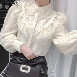 All-match Lace Bottoming Shirt Spring Autumn Long-sleeved Doll Collar Women's Blouse Top-Outfit