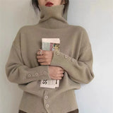 Woherb Lazy Wind Design Sense Buckle Pile Collar Loose Head Sweater Female Autumn Dong New Add Thick Warm Head Sweater-Outfit