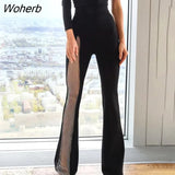 Fashion Flared Pants Women Grenadine High Waist Pants for Women Glitter High Slit Boot Cut Flared Trousers 2021 Autumn-Outfit