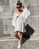 New V-Necked Long-Sleeved Dress Independent Design Bubble Sleeve