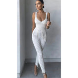 Quality Black White sleeveless Weaving Rayon Bandage Jumpsuit Cocktail Party Bodycon Jumpsuit