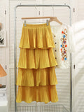 Spring Summer Women Fashion Layered High-waisted Skirts Casual Solid Color Cake Skirt QT1683-Outfit