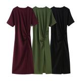 Open Fork Midi Dress 2025 Spring And Summer Collar Leisure Long