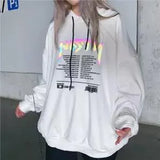autumn letter print women reflective Hoodies Sweatshirts Casual Loose Long Sleeve Tracksuit hoodies women white