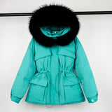 Large Natural Raccoon Fur Hooded Winter Jacket 90% White Duck Down Coat Women Puffer Fluffy Parkas With Belt Snow