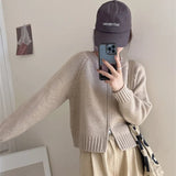 Woherb Waxy Gray Round Neck Sweater Knit Cardigan Coat Women's New Autumn And Winter With A Short Zipper Small Jacket-Outfit