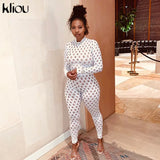 Kliou See Through Hollow Out Sexy Zipper Jumpsuit Women Turtleneck Net Plaid Hole Skinny Elastic Club Streetwear