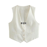 Women's Retro Solid Color Candy Color V-Neck Short Suit Vest / Horse Clip