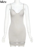Kliou Patchwork Mesh Mini Dress Women Body-Shaping Strapless Solid Camisole Attirewear Sexy Cleavage Sleeveless Club Female