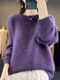 And Winter Women's Beads Knitwear 2025 New High-End Feel Super-Good-Looking Retro Lazy Wind Wearing Purple