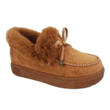 Women Cotton Shoes Casual Slip on Warm Suede Plush Snow Boots Cute Bowknot Fluffy Thick Bottom Flat Platform Ankle