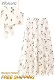 Floral Embroidered Women's Skirt Set Slim Fit Back Bow Suspender Top High Waist Skirt Suit 2023 Summer Lady Chic Outfits-Outfit