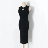 New Vintage High-Grade Ice-Sensitive Silk Sleeveless Slim And Medium-Length Knitted Dress With Bottomed Underwear-Outfit