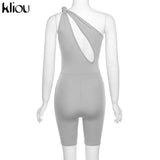 Kliou One Shoulder Cut Out Biker Shorts Rompers 2021 Sleeveless Sporty Workout Activewear Playsuits Solid Casual Women