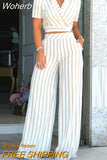 Crop Top & Wide Leg High Waist Pants Set Women 2pcs Spring Summer Short Sleeve V Neck Top High Waist Pants-Outfit
