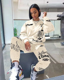Women Tracksuit 2 Piece Set Autumn Letter Print Oversized Hoodies Sweatshirt Joggers Pants Suit Sweatpants Outfits Matching