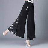 Layer Ice Silk Chiffon Women Pants Black Color M-4XL Female