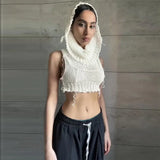 Woherb 2023 Fashion Trend Women's New Hooded Sleeveless Crop Knit Pure Color Interior Sweater-Outfit