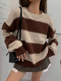 Wind Stripe Bumpy Long-Sleeved Knitted Shirt Women's Autumn Collar Collar Temperament Top