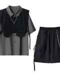 Gothic Men Suits Cargo Vest + Shirt + Shirts 3 Pieces Set Summer Clothes Punk Preppy Streetwear Casual Outfit Men Fashion