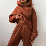Elegant Solid Sets For Women Warm Hoodie Sweatshirts And Long Pant Fashion Two Piece Sets