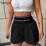 Fashion Korean Style Women Letter Print Sport Casual High Waisted Mini Biker Shorts 2021 Summer Sexy Skinny Black