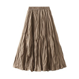 Autumn New High-Rise Slim Folding Long Swing A-Dress Skirt Women