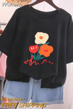 100% Cotton L-5XL T Shirt Plus Size Tshirt Short Sleeve Women Top Summer Cartoon Print Couple O Neck Oversized T Shirts-Outfit
