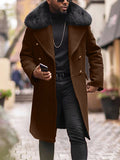 Men's Casual Large Wool Collar This Coat Solid Color Double Buckle Men's Coat To Keep