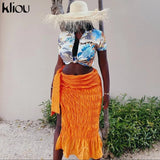Kliou Pleated Woven Skirt For Women Harajuku Sexy Oversized Casual Clothing Irregular Shape Side Lace Casualwear Female