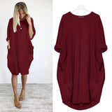 Dress Pocket Loose Dress Ladies O Neck Solid Casual Dress Women Party Dresses Women Dresses Summer 2021 Plus Size