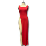 Summer New Women's Pure Color Dress Fashion Personality U Collar Design Top