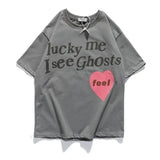 West Kids See Ghosts Oversize Men T Shirt Tour Commemorative Printed Retro Loose Harajuku Crew Neck Short Sleeve